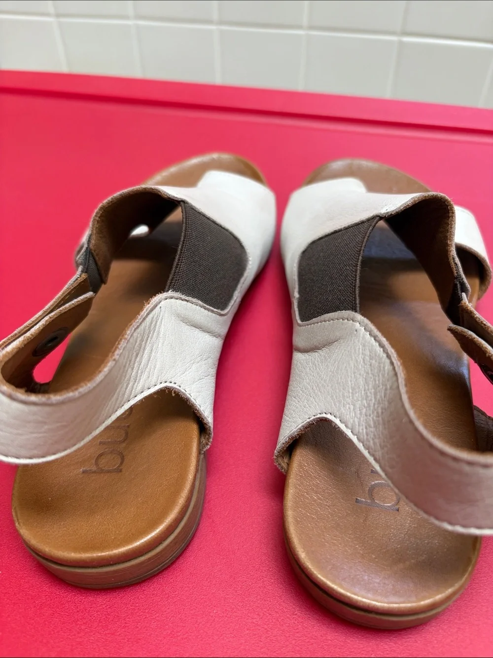 Bueno Cream Leather Open-Toe Slingback Sandals
